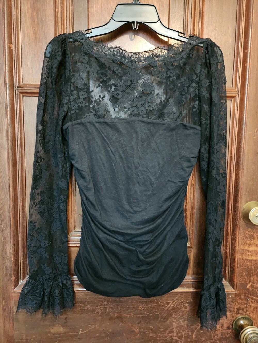 VINTAGE ARCHIVE Rugby Ralph Lauren Black Lace Ruched Blouse-RARE Y2K-Medium - Picture 2 of 12